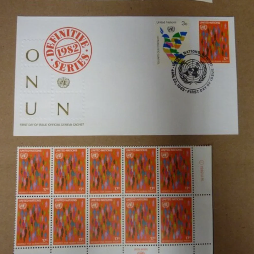 60 Stamps 1982 First Day of Issue United Nations Geneva Cachet Definitive Series